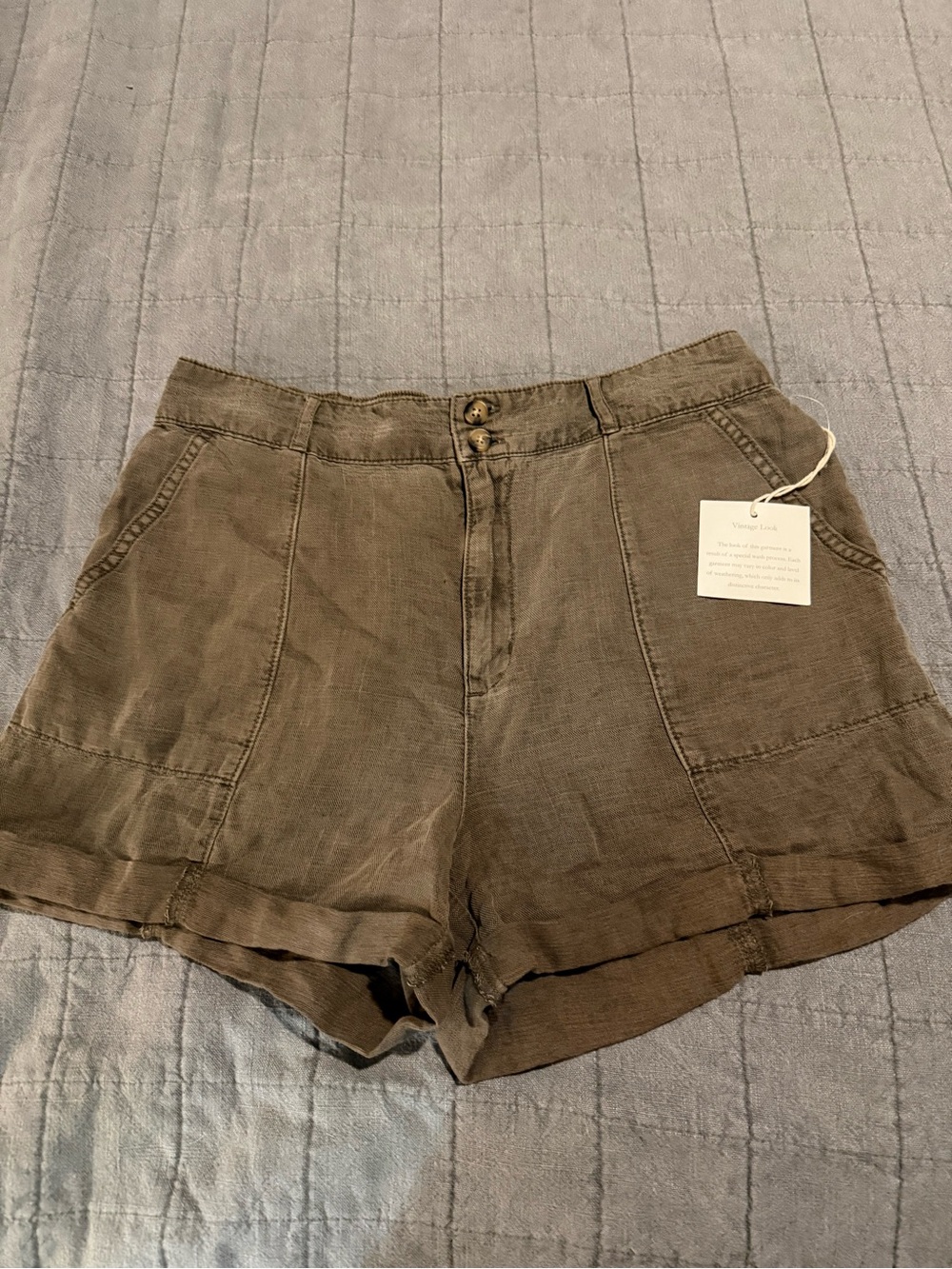 Joie Brown Olive High-Waist Linen Shorts